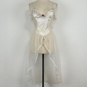 Vtg Nan Flower Fairy Coquette Romantic Lingerie Sz S Lace Rosette Tulle Bridal